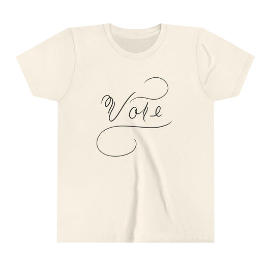 Unique "Vote" T-Shirt for KIDS - Black Script Calligraphy Printed Youth Short Sleeve Tee