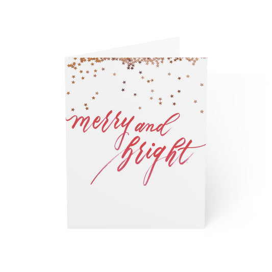 "Merry and Bright" Red Brush Script Holiday Greeting Card - Holidays #1