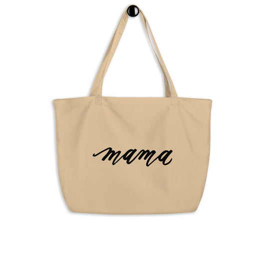 Script "Mama" Calligraphy Printed on Certified Organic Cotton Canvas Large Eco Tote Bag