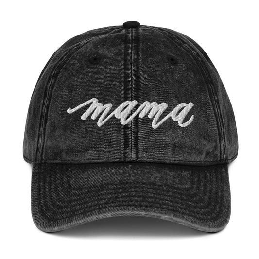 Embroidered Script "Mama" Calligraphy Vintage Cotton Twill Cap